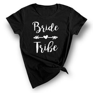Bride Tribe, Gildan Cotton T-shirt, Heart w. Arrow in Black & White, Women’s XL